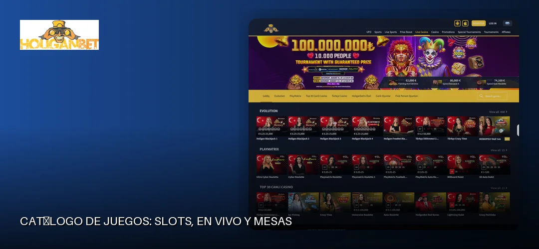 Catálogo de juegos: slots, en vivo y mesas
